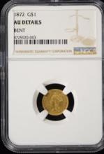 1872 $1 Gold Liberty NGC AU Details Bent