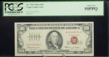 1966 $100 Red Seal Legal Tender A00160254A PMG50PPQ