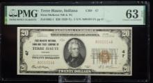 1929 $20 National Terre Haute Bank A001014A PMG63EPQ