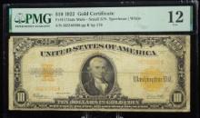 1922 $10 Gold Certificate H2240590 PMG12