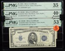 1934 & D $1 Silver Certificates 3 Notes PMG53-40 G17