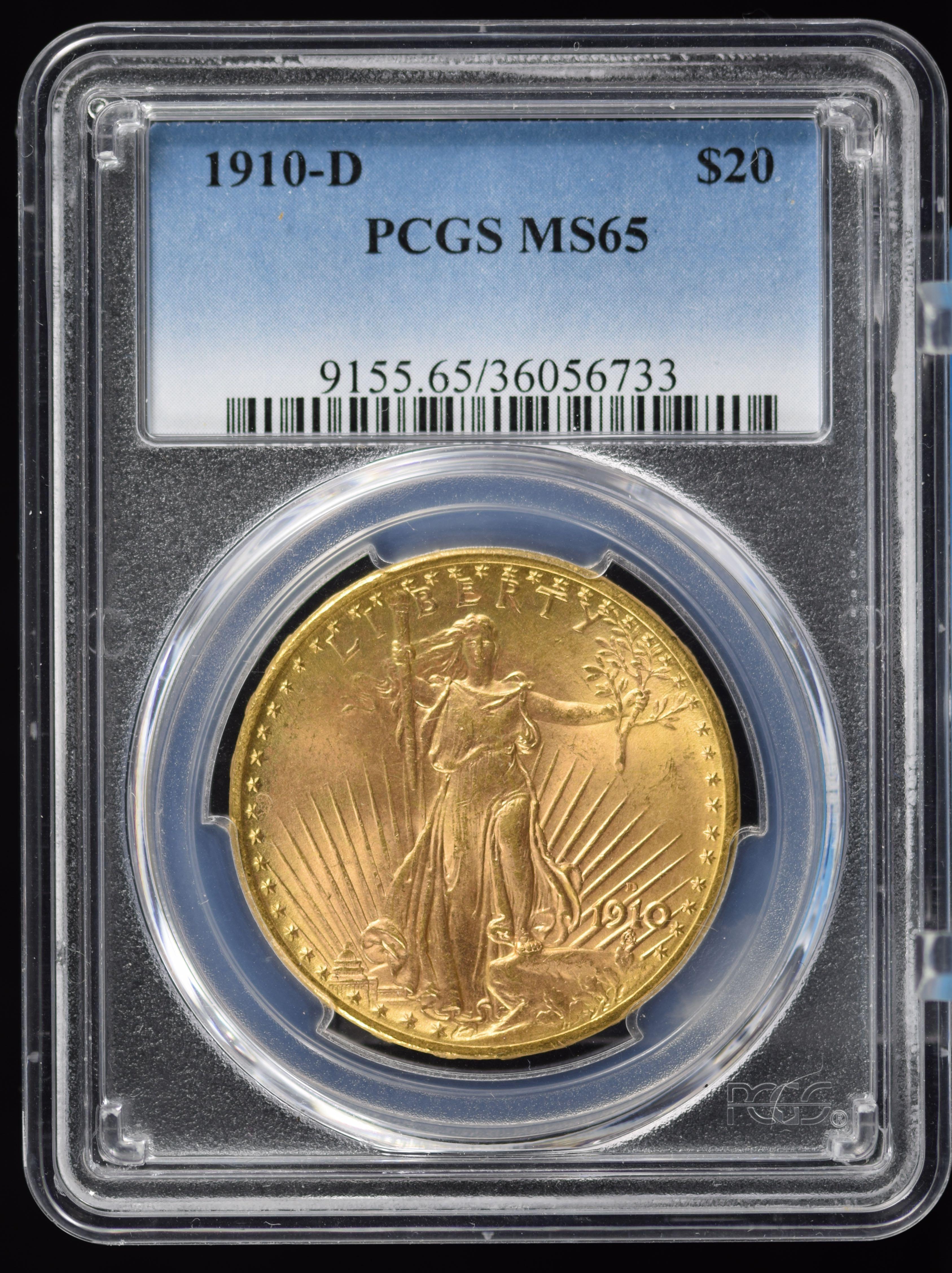 1910-D $20 Gold St Gaudens DD Eagle PCGS MS-65
