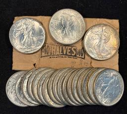 Roll of Original 1943 Walking Half Dollars Very CH