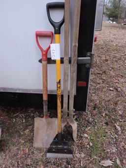 Post Hole Digger, Shovel & Rake
