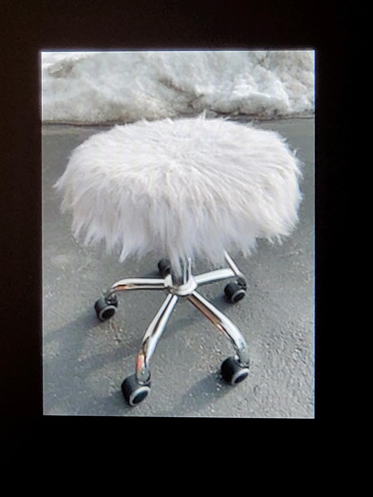 Faux Fur Rolling Stool / Adjustable Height