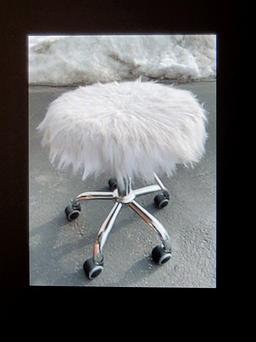 Faux Fur Rolling Stool / Adjustable Height