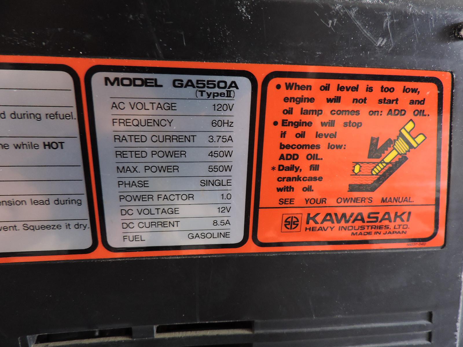 KAWASAKI Generator - GA550A - Gasoline -- with Cover - Looks NEW