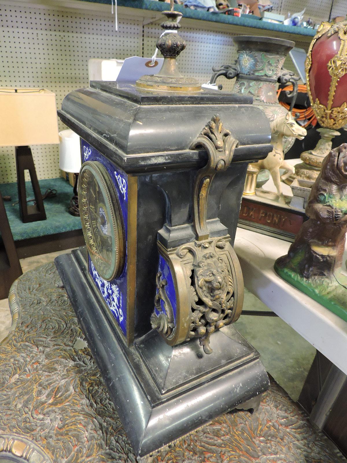 Antique Metal & Porcelain Mantle Clock