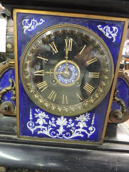 Antique Metal & Porcelain Mantle Clock