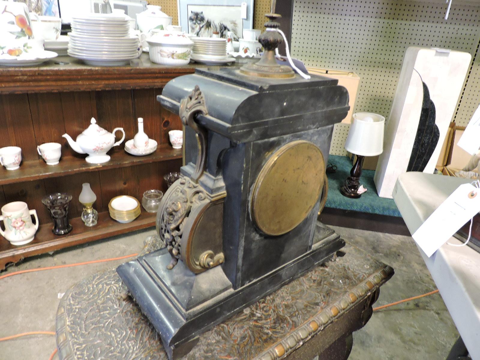 Antique Metal & Porcelain Mantle Clock