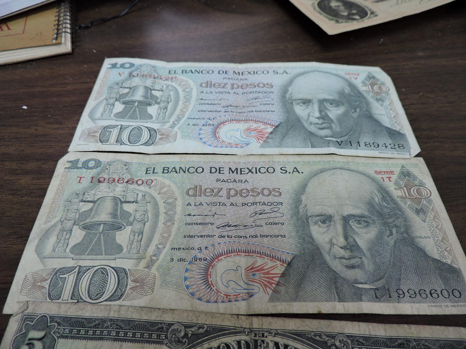 3 Mexican Peso Bills and One Chinese 500,000 Hell Bank Note Bill