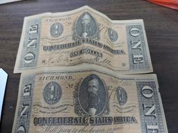 Faux Confederate Paper Money - Two $1s and a $50 - with money clip