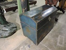 Japanese Antique Trunk / Blue-Green, Accents appear hand painted