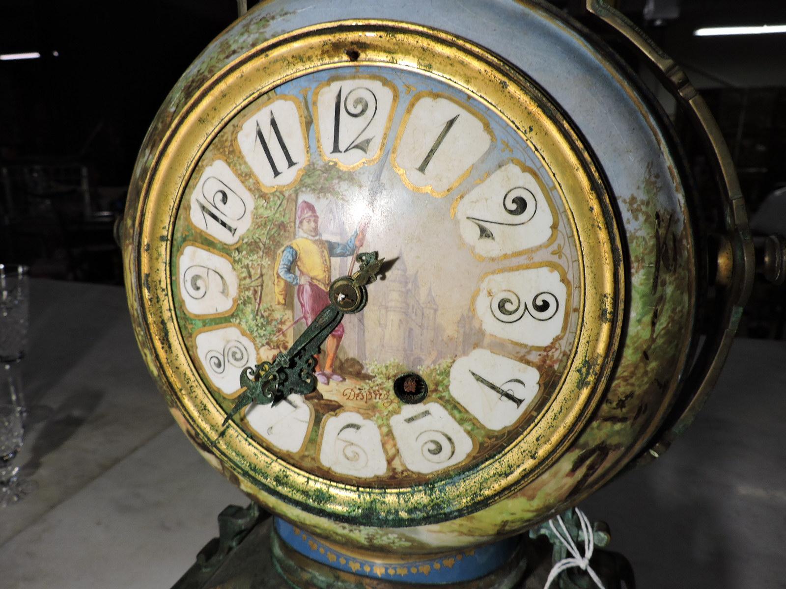 DESPREIZ Antique Mantle Clock - Metal & Hand-Painted Porcelain