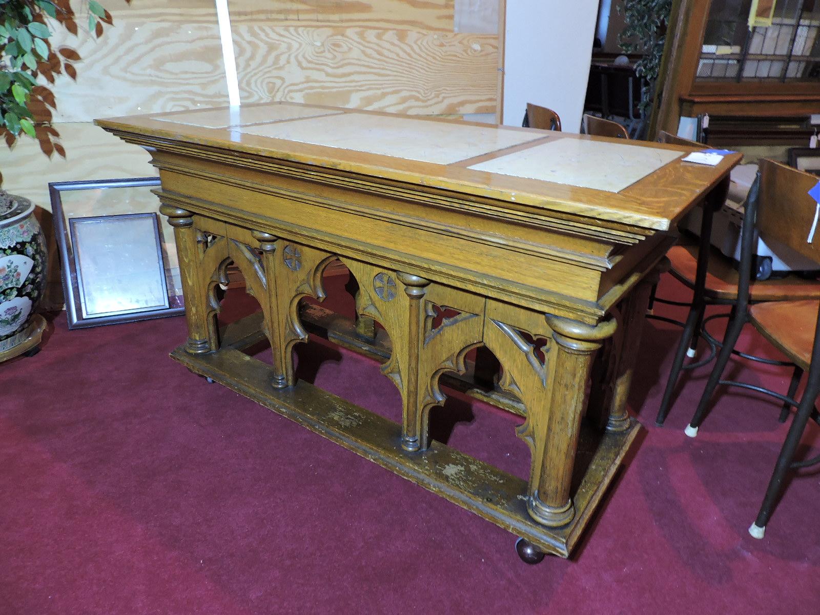 100+ Year Old Communion Table with Inlaid Stone from Mount Calvary (REALLY)