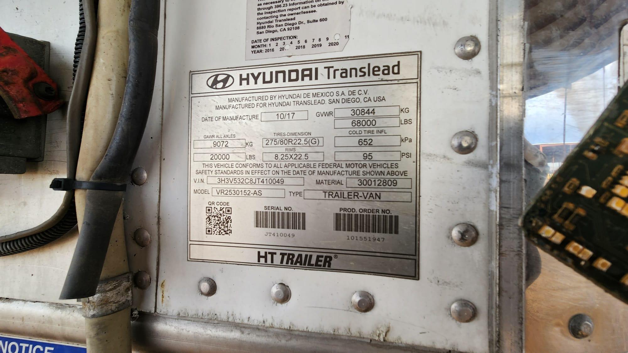 2018 Hyundai Translead Reefer-Equipped Semi-Trailer / THERMO KING PRECEDENT - Damages, see Descripti