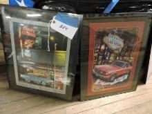 Pair of Framed with Glass - Roadside America - Las Vegas & Coney Island - 20" X 16"