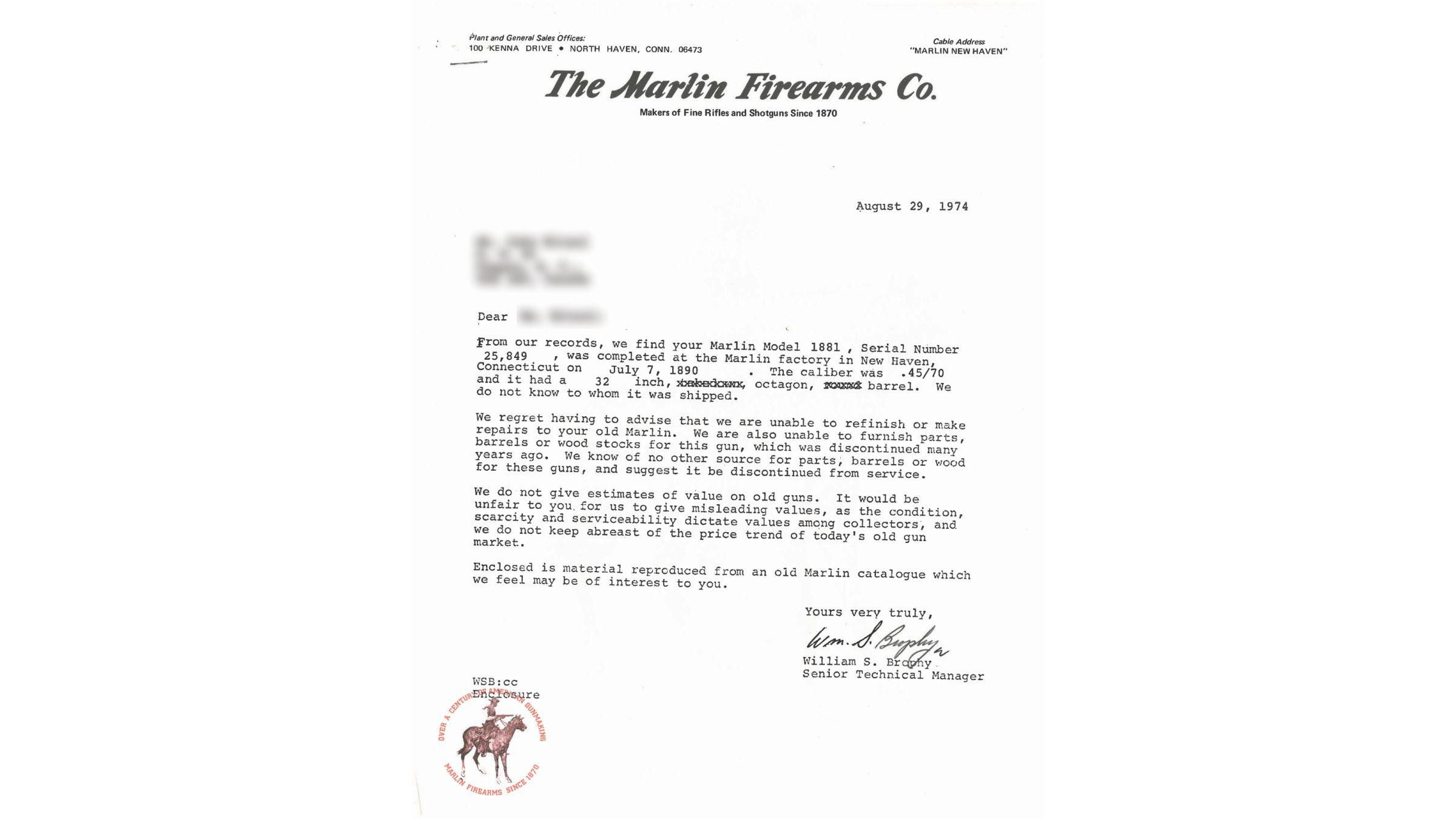 Marlin Model 1881 Lever Action Rifle