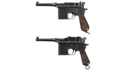 Two Mauser Broomhandle Semi-Automatic Pistols