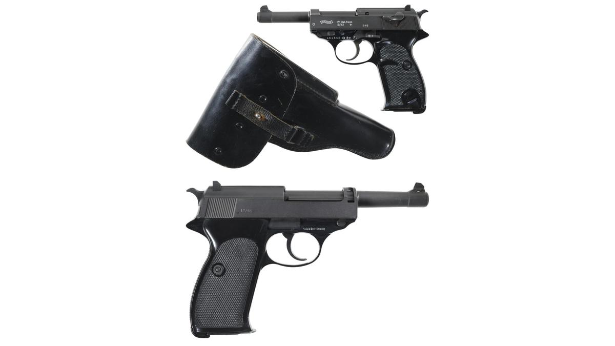 Two West German Walther Semi-Automatic Pistols with Accessories