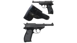 Two West German Walther Semi-Automatic Pistols with Accessories