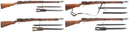 Four Japanese Military Bolt Action Rifles with Bayonets