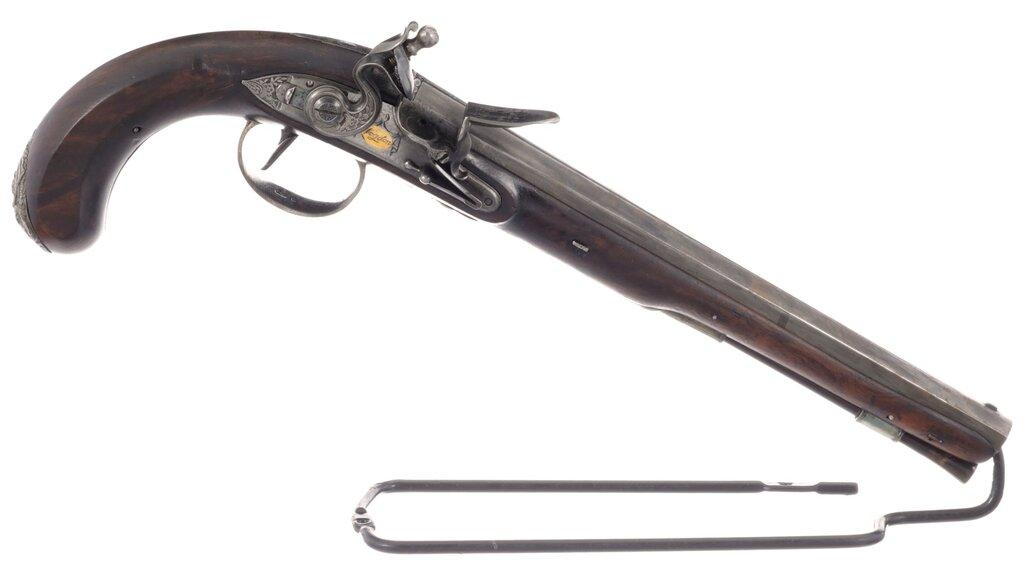 Cased Pair of Engraved Wogdon Marked Flintlock Pistols