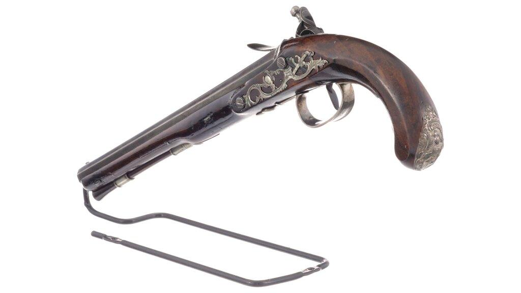 Cased Pair of Engraved Wogdon Marked Flintlock Pistols