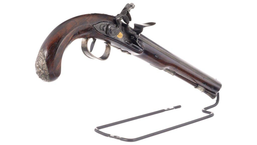 Cased Pair of Engraved Wogdon Marked Flintlock Pistols
