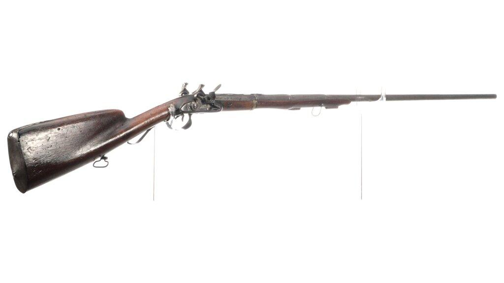 Highly Unusual Two-Shot, Single Barrel Flintlock Shotgun