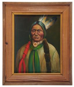 Two Framed Native American Portrait Paintings by Louis Shipshee