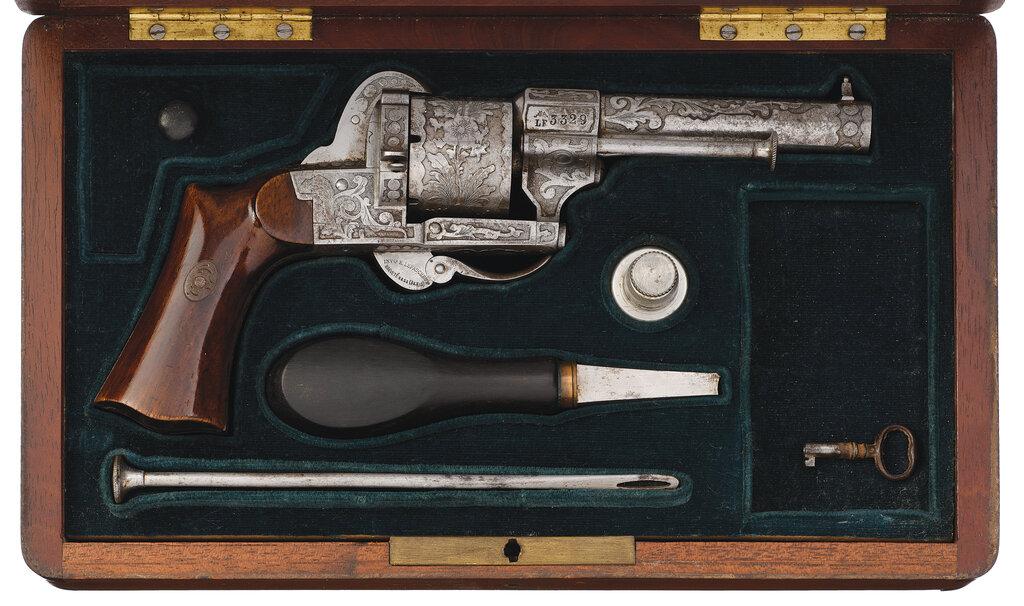 Cased Exhibition Grade French Lefaucheux Pinfire Revolver