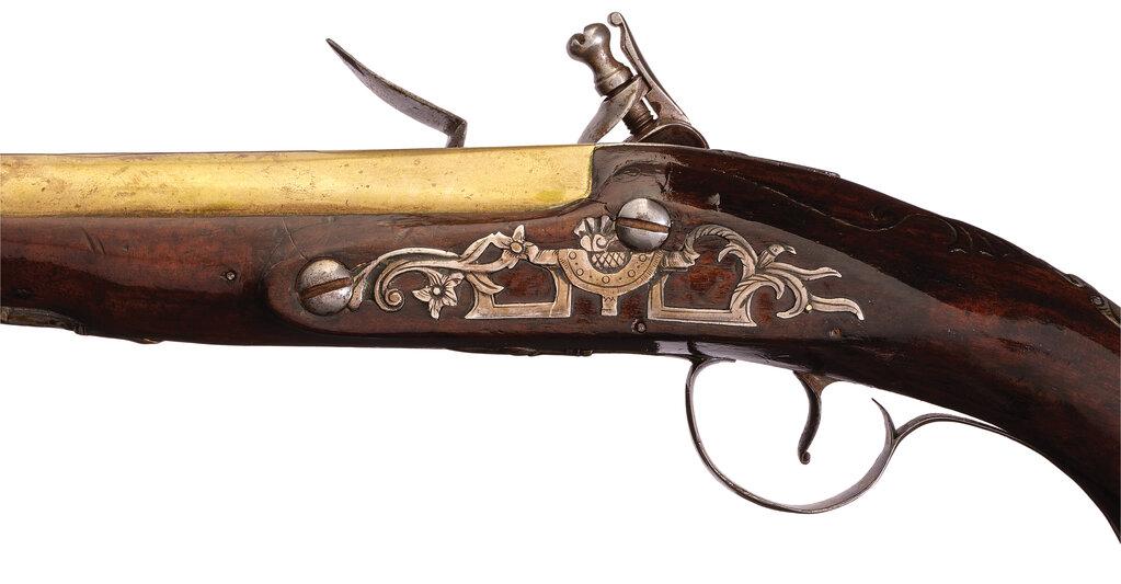 Silver Mounted Pair of Flintlock Pistols