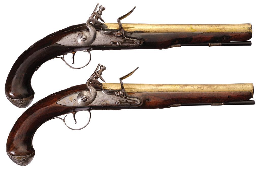 Silver Mounted Pair of Flintlock Pistols