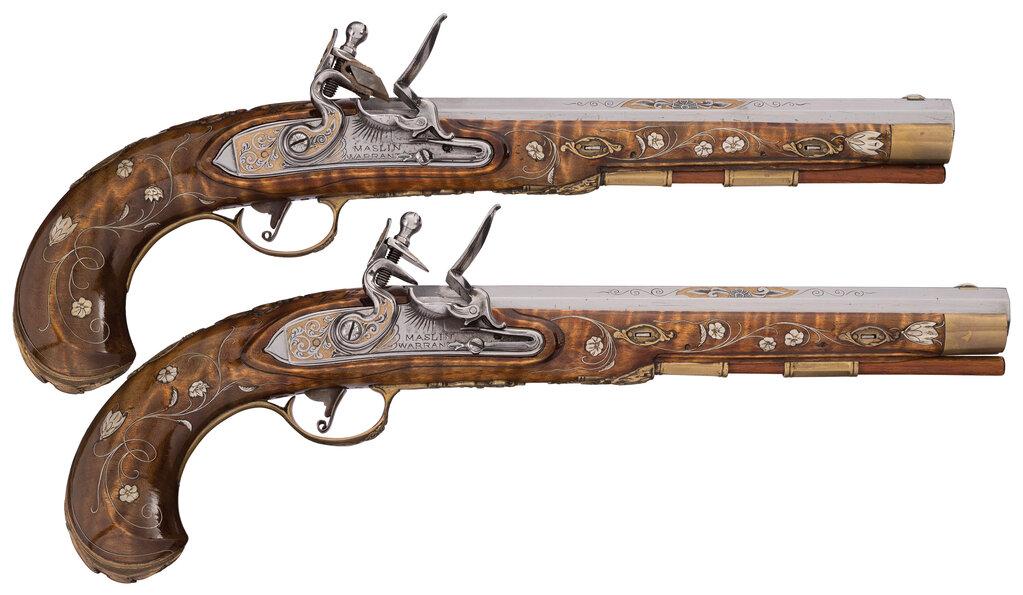 Pair of Flintlock Pistols by William Buchele