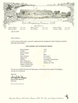 Colt Model 1905 Military Semi-Automatic Pistol