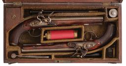 Pair of Henry Tatham Flintlock Officer's Pistols with Case