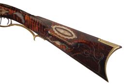 "JS" Signed, Silver Inlaid, and Carved Bedford Percussion Rifle