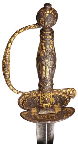 French Relief Chiseled Lutz Marked Smallsword with Gilt Hilt