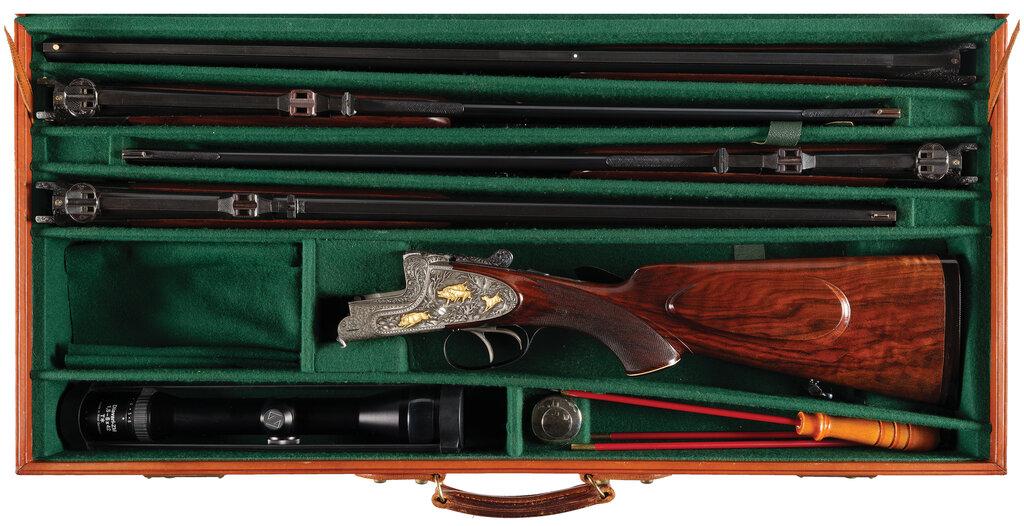 Fortuna Sidelock Combination Gun 4 Barrel Set and 3 Zeiss Scopes