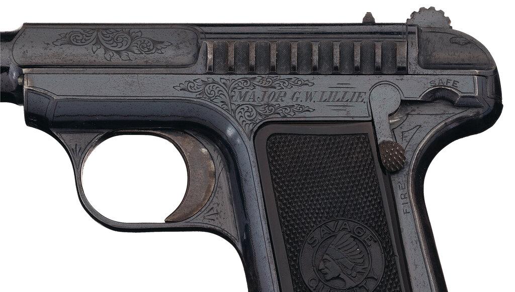 Savage Model 1907 Pistol Inscribed to Showman Pawnee Bill