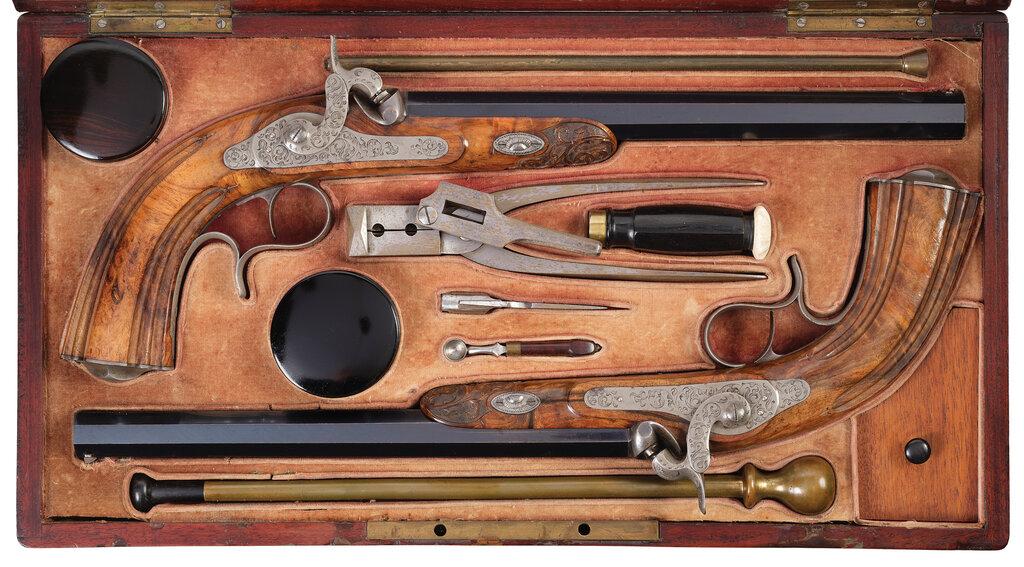 Cased Pair of Theodore Bodson Percussion Dueling/Target Pistols