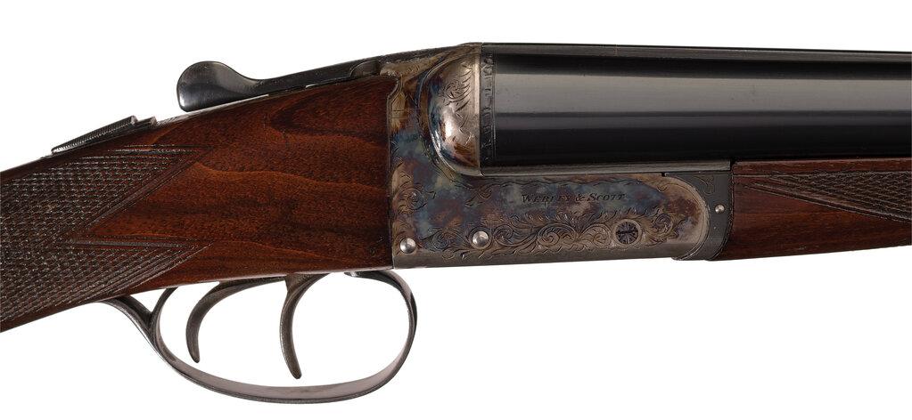 Engraved Webley & Scott Boxlock Double Barrel Shotgun with Case