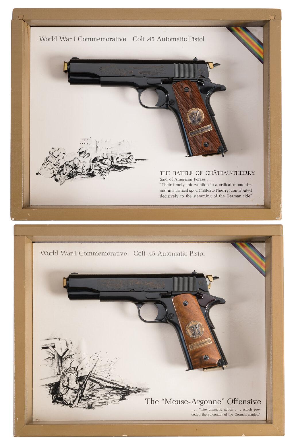 Two Colt World War I Commemorative 1911 Pistols with Cases