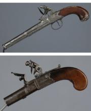 Two English Boxlock Flintlock Turn-Off Pistols