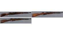 Three Mosin Nagant Bolt Action Long Arms