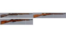 Three Mosin Nagant Bolt Action Long Arms