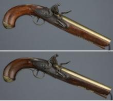 Pair of Sharpe Brass Barrel Flintlock Pistols