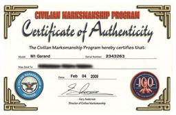 U.S. Winchester M1 Garand Rifle with CMP Certificate
