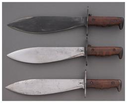 Three U.S. Springfield Bolo Knives with Sheaths